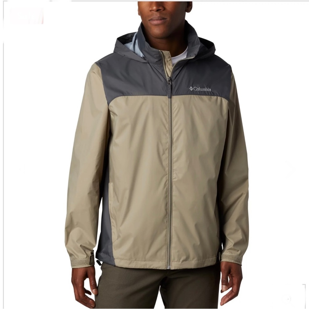 Columbia Glennaker Lake Waterproof Jacket Zip Up Hooded Windbreaker Gray on Gray